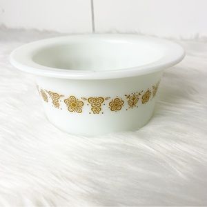 Vintage Pyrex Milk Glass Round Butter Keeper Butterfly Gold Corning N.Y. USA 75